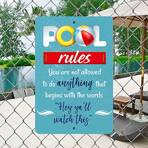 "Pool Rules" Metal Signs Vintage Wall Art -7.75 X 11.75" Funny Rustic Swimming Sign For Beach, Pool, Patio, Bar -Retro Tin Sign- Outdoor Decor For Home-Cabin-Lake-Backyard Porch Accessories -Gifts! #TOP3