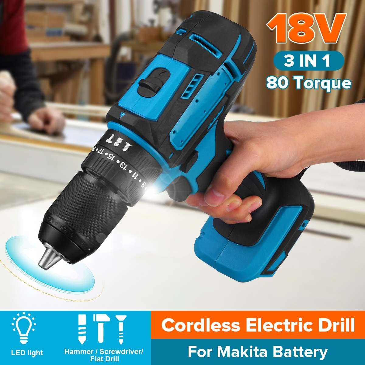 3In 1 Brushless Trapano Elettrico Martello Cacciavite Elettrico 13Mm 20+3 Torque Trapano Impatto Cordless