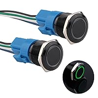 Vista 21 de Interruptor de botón con cierre de 0.630 in, anillo 3A, LED, 12V-24V, interruptor de botón de metal negro, carcasa de aluminio autobloqueante