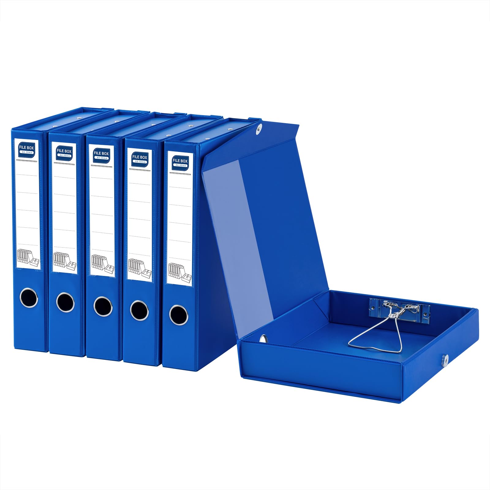 - Storage File Boxes A4, 6 Pack Foldable File Box with Clip, 50mm Spine, Plastic Archives Cases with Magnetic Closure, Document File Folder Organizer Storage Filing Box for Office School, Blue