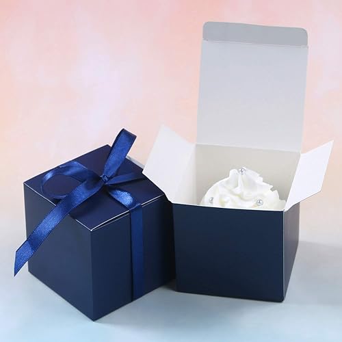 Miniatura 4 de COTOPHER 60 cajas de regalo pequeñas, cajas de recuerdos de 2 x 2 pulgadas, cajas de regalo de papel con cintas, caja de dulces para recuerdos de