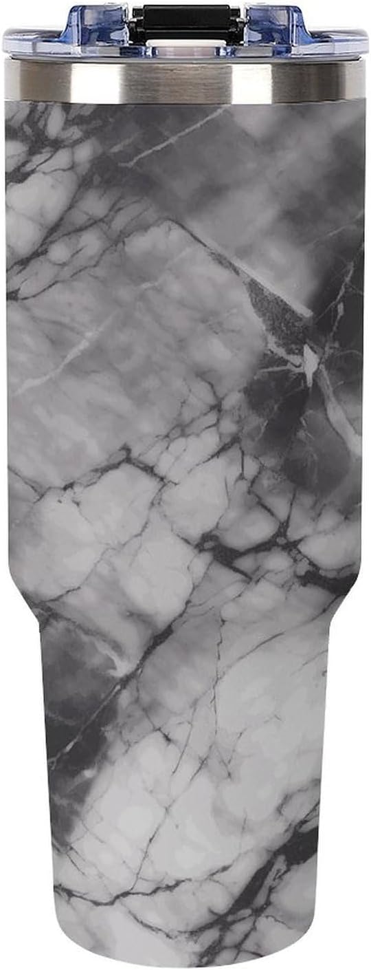 Large Car Cup with Handle&Lid Fashion Light Black Marble Tumbler Sturdy Insulated Water Bottle Stainless Steel Vacuum Travel Mug Portable Coffee Cup for Home Outdoor 40 Oz Deep Blue-style