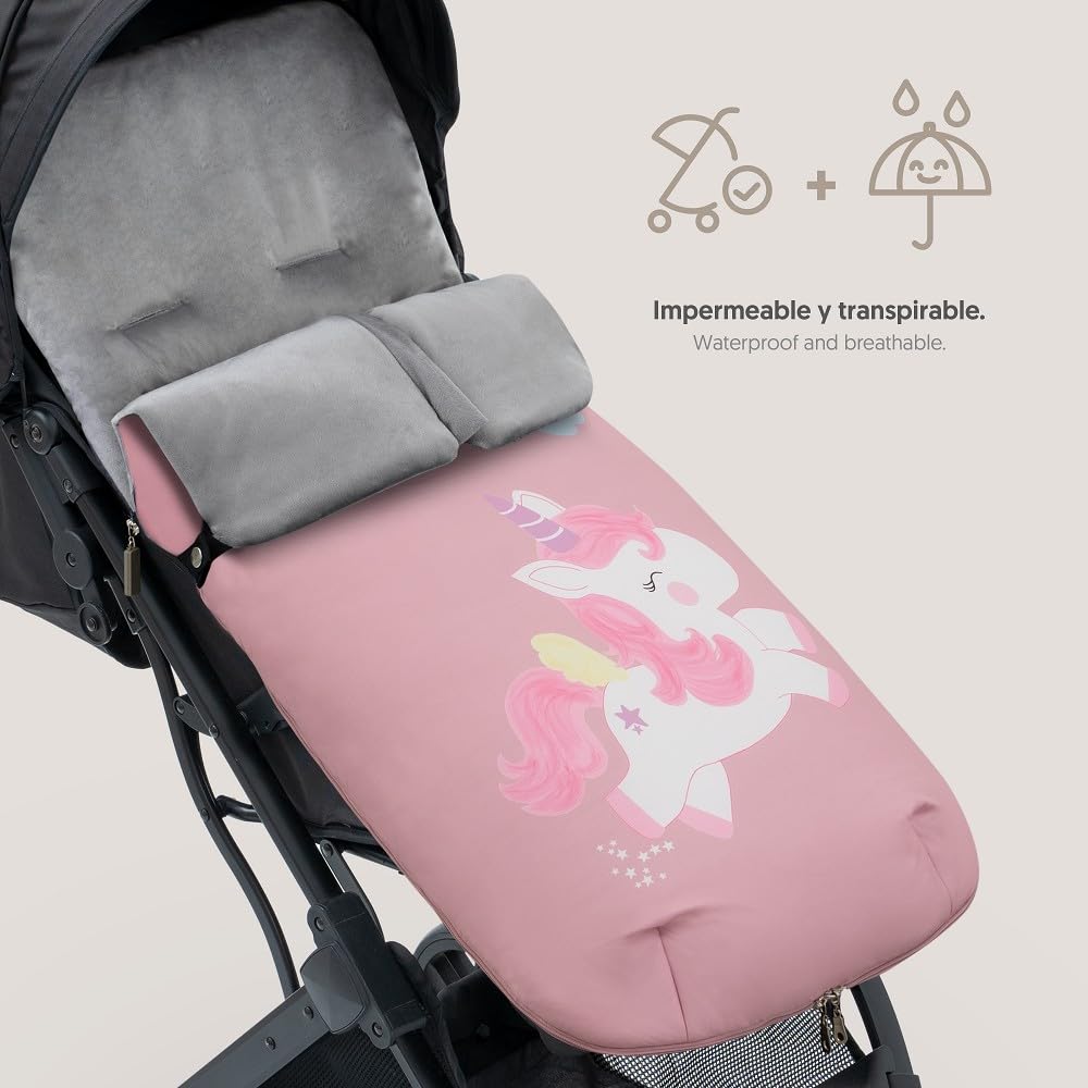 Sacco Passeggino Invernale Universale Interbaby | Copri Passeggino Universale Morbida | Sacco Termico per Ovetto Rimovibile, Doppia Apertura, Facile da Lavare, Materiali Anallergici, Unicorno Rosa
