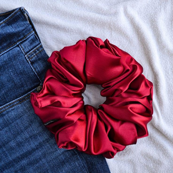 Image of Atrube Satin Scrunchies for Women /Girls| Hair Ties, Best Gift for Sister, Friend, Mom Set of 4 | Classic Shades, ponytail holder