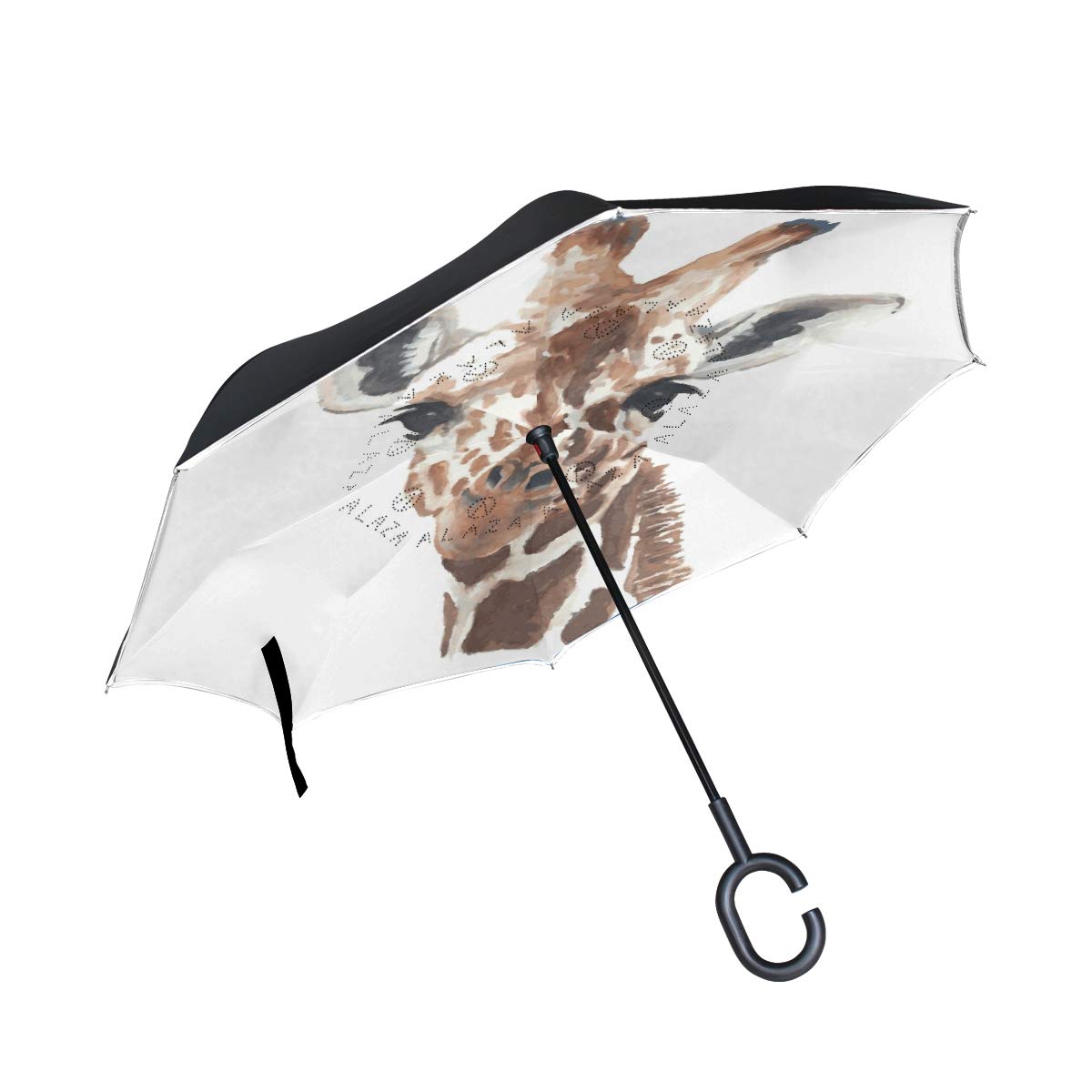 Hengpai Women's Multi1 Animal Giraffe Reverse Inverted Inside Out Umbrella Cars Unigue Windproof Uv Proof Double Layer For