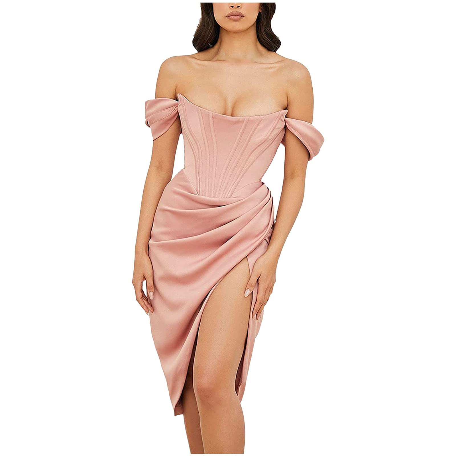 WWricotta Women Elegant Off Shoulder Dress Push Up Midi Tube Dresses With  High Slit Cocktail Wedding Guest Party Women'S Dress (Pink, S) :  Amazon.co.uk: Fashion
