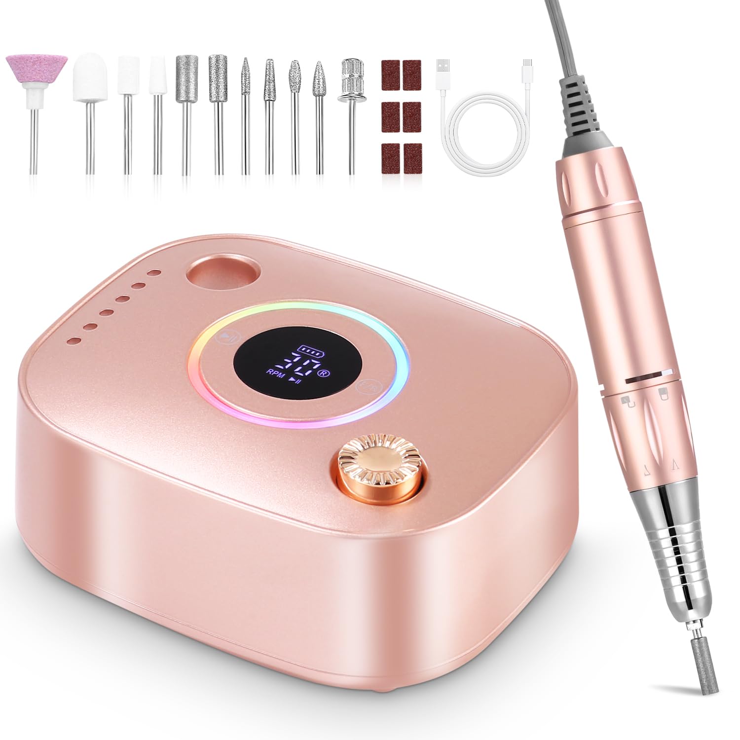 Torno para Uñas, 45,000RPM Profesional Lima Electrica Uñas, Velocidad Ajustable,Set de Accesorios para Manicura y Pedicura con Brocas de Cerámica,para Uso Doméstico Salones de Uñas