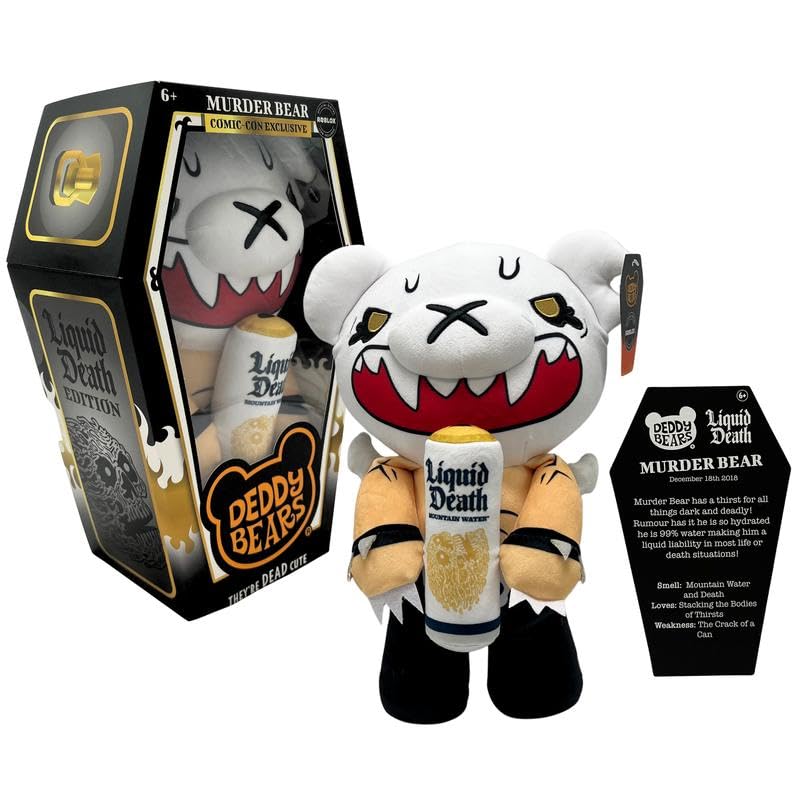 Deddy Bears X Liquid Death Murder Bear | Plush Toy Bear | Horror | 12 Inch Collectible Teddy Bear in Coffin