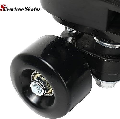 Miniatura 8 de Silvertree Patines de ruedas para mujeres y hombres, de piel sintética, para adultos, patines Derby con ruedas iluminadas, cuatro ruedas brillantes,