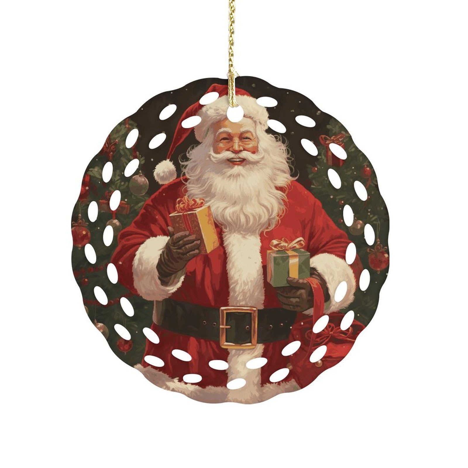 Wsoihfec Women's Style Santa Claus Hanging Ornament 3 Inch Round,1-Pack,Xmas Decor -Two-Sided Printed,Friend Ornament Gifts For Friends Coworker Sisters
