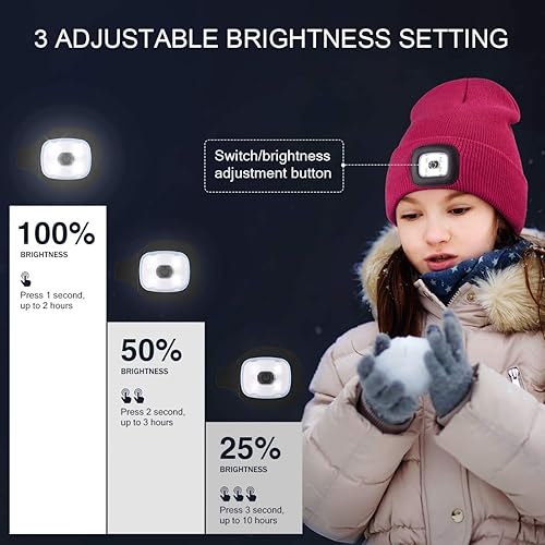 Miniatura 8 de YunTuo Gorro LED para Niños, Unisex Gorro con Linterna Frontal Recargable de Invierno con Luz Nocturna, Regalos para Niños y Niñas