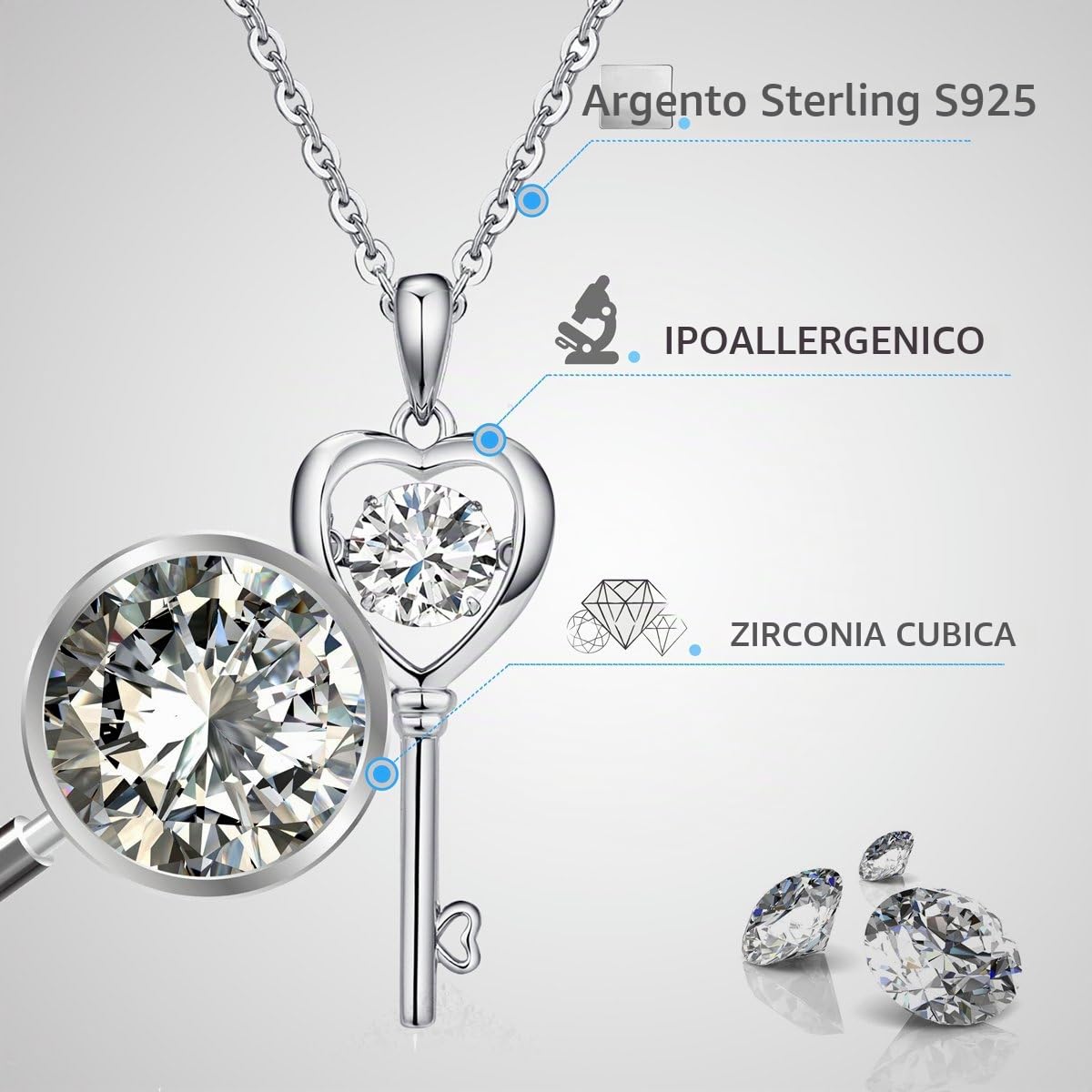 Collana con ciondolo a cuore amore gioielli con Cristalli di Austria, Idee Regali Natale Regalo Donna Originale per Mamma Lei Compleanno Anniversario