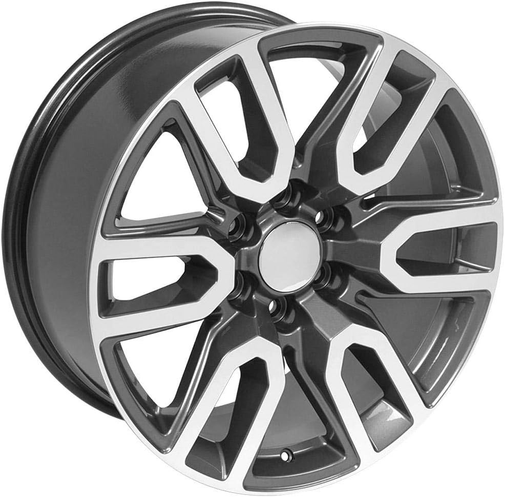 OE Wheels CV36 20 Inch Rims and Tires Fit Sierra 1500 Style 6x139.7 20x9 Gloss Gunmetal Machined - Hollander 5914 - TS-37 AT 275/55-20 (Set of 4)