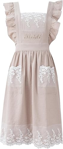 Delantal vintage para mujer con bolsillos, delantales de chef personalizados con nombre para cocina, cocción, hornear, jardinería