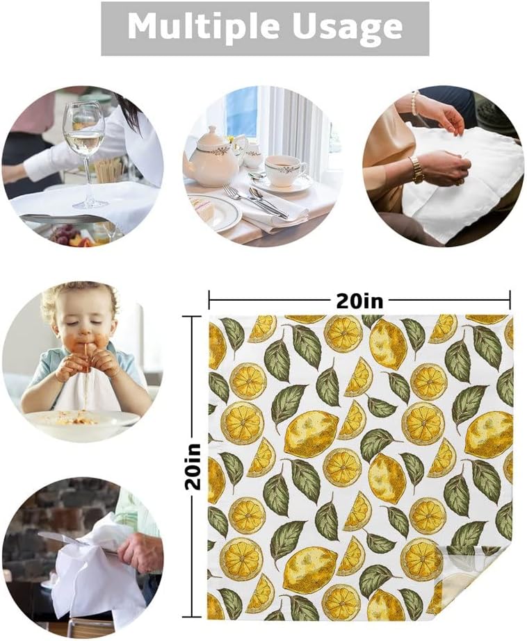Fruit Lemon Graffiti Texture Table Napkins Cloth Set Soft Handkerchief Wedding Decoration Banquet Dinner(8pcs)