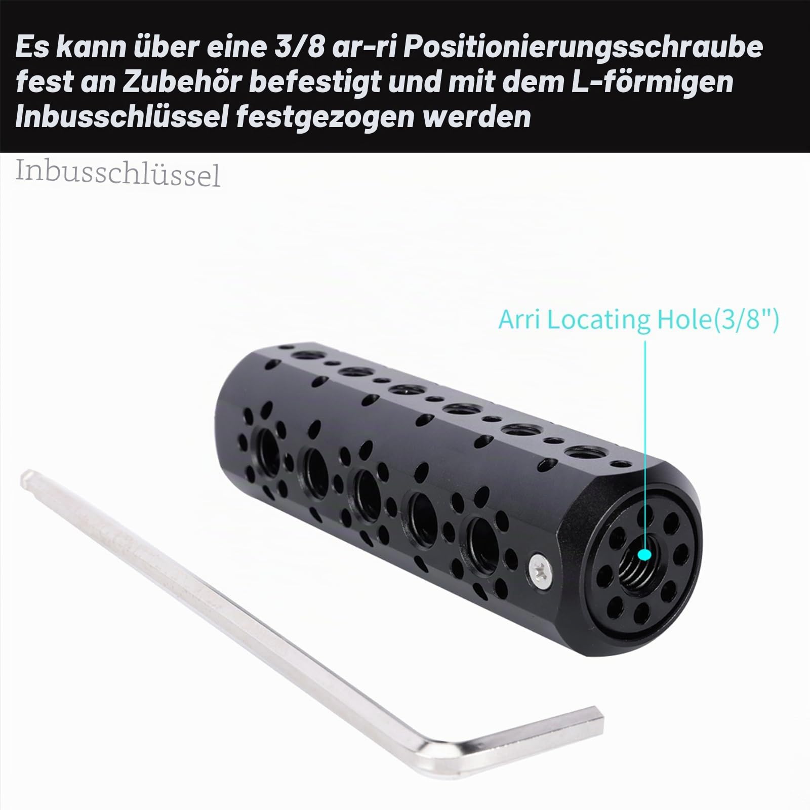 NICEYRIG Runder Universal Handle Griff für Kamerakäfig, multifunktionaler AR-ri-Verlängerungsgriff mit 1/4-Zoll-20 und 3/8-Zoll-16 Loch zum Positionieren, universeller ergonomischer Handgriff