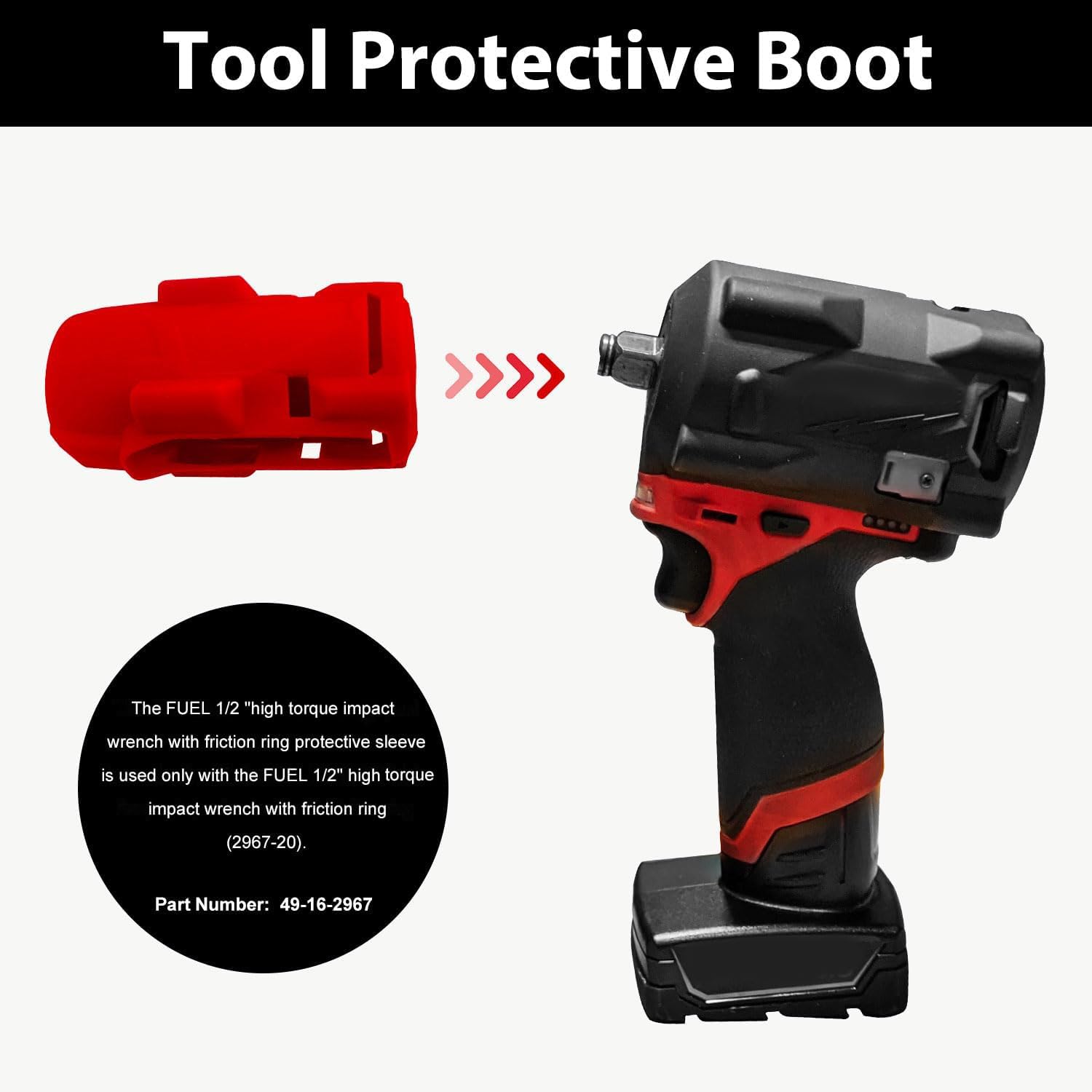 1pcs 18V Protective Boot 49-16-2967 49162967 High Torque Impact Wrench Boot for 18V FUEL 1/2 High Torque Impact 2967-20 only（red）