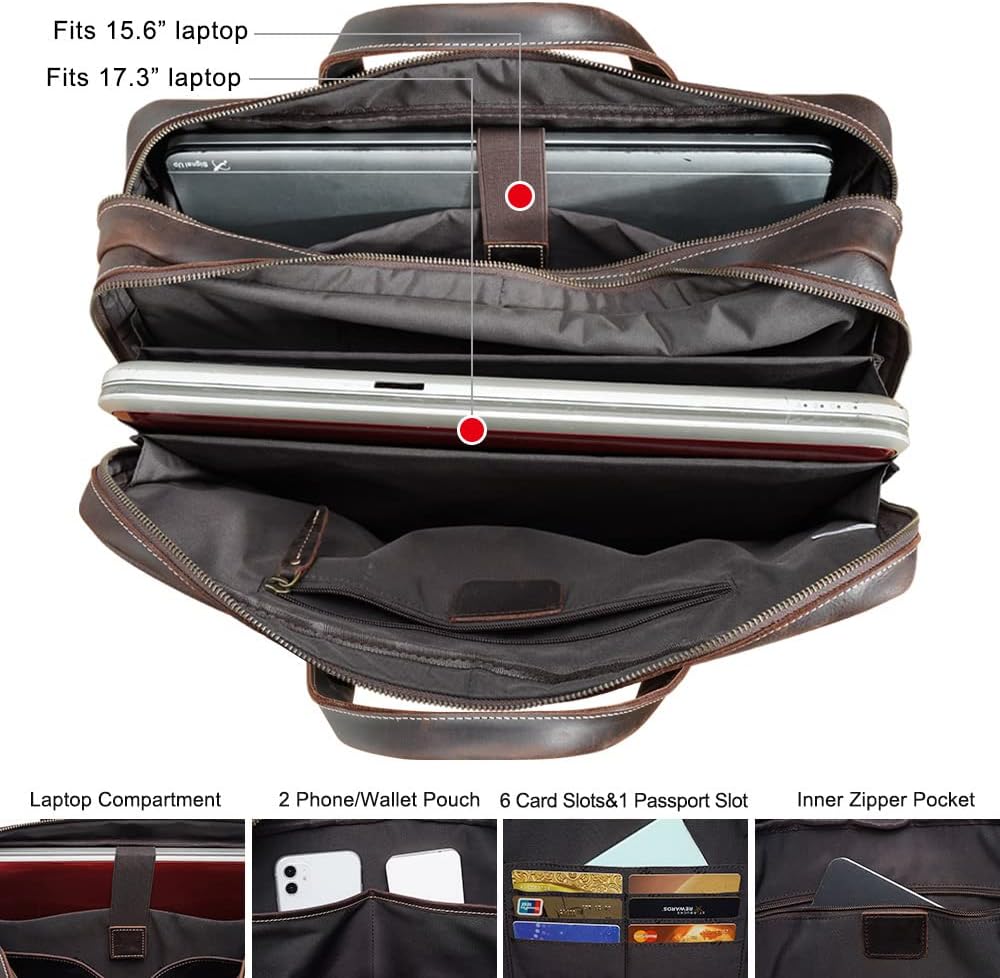 Blасk Frіdау - 40% оƒƒ TIDING Vintage Leather Briefcase 17 Inch Laptop Case Business Travel Messenger Shoulder Bag For Men(Updated Version)