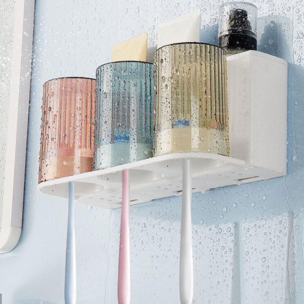 Set portaspazzolino in plastica Montato a Parete, Dispenser per Tazze per collutorio Domestico, di Grande capacità, Organizer per Il Bagno