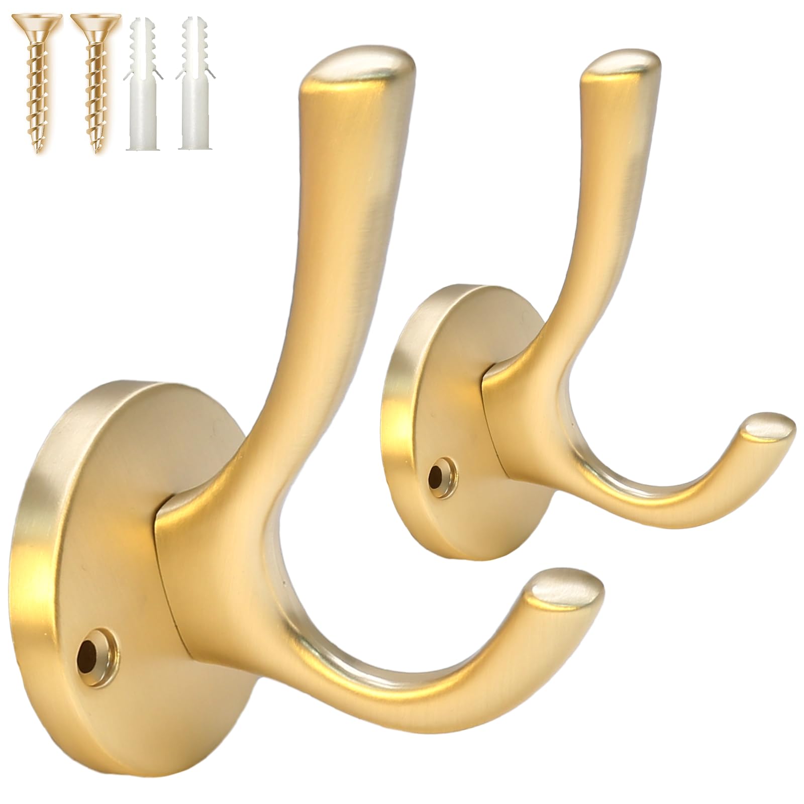 Zorfeter Gold Towel Hooks Bathroom Coat Hook - Heavy Duty Decorative Hooks Door Hanger for Robes, Clothes, and Towels - Wall Mounted Cabinet Closet Hooks, Pack of 2