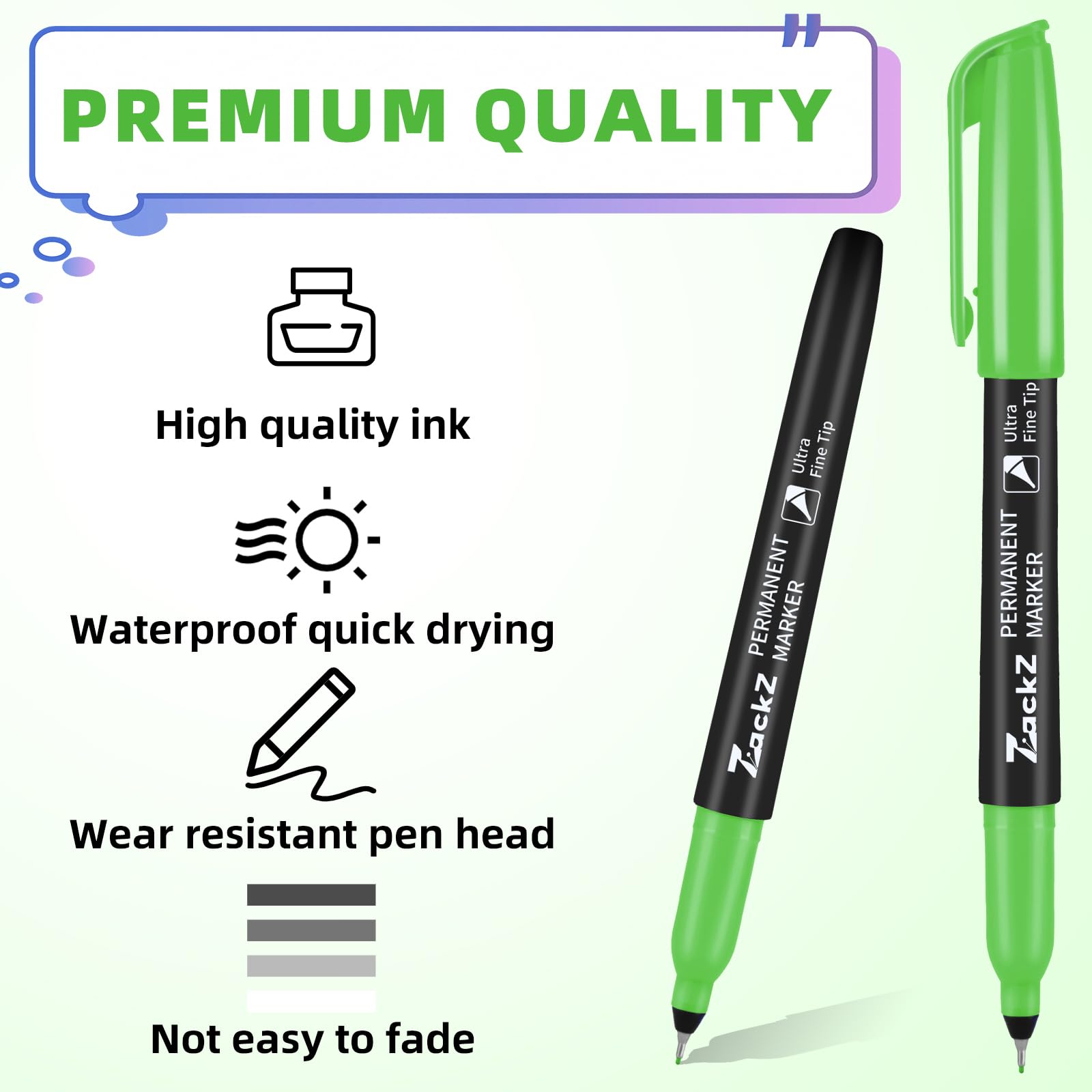 ZackZ Ultra cienkie markery permanentne luzem, cienka końcówka 0,4 mm, różne kolory, wodoodporne, szybkoschnące, odporne na blaknięcie, cienka końcówka działa na papierze, szkle, plastiku, drewnie