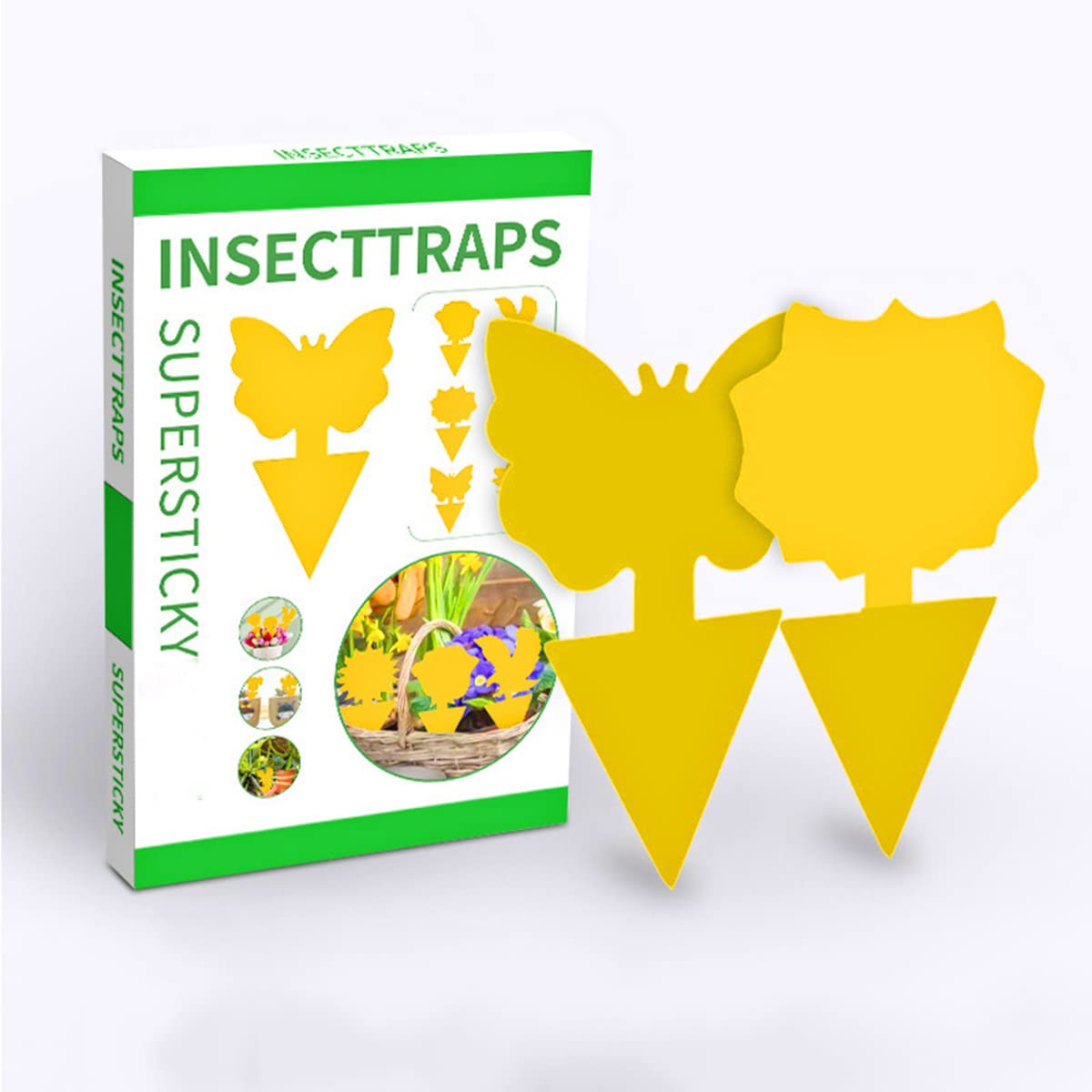 lanju12pcs Plant Trap for Fruit Fly, Fruit Fly Sticky Trap for Mosquito and Bug Indoor & Outdoor for White Flies Mosquitos Fungus Gnats Flying Insects Houseplant