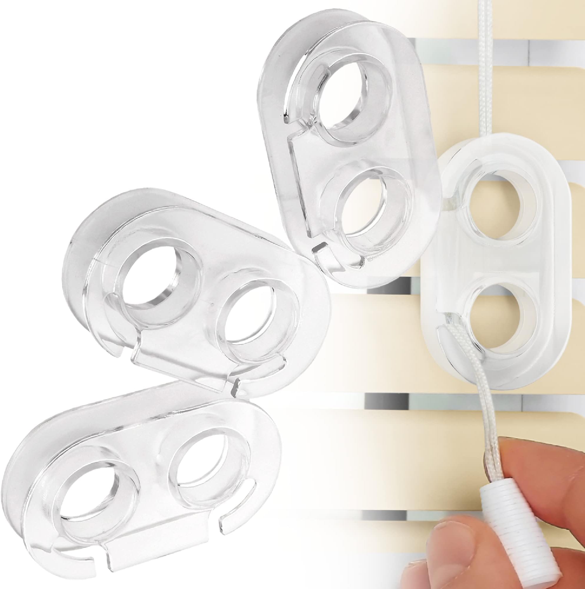 IMPRESA [4 Pack Blind Cord Holder - Blind Cord Wind Up for Household Safety - Clear Window Blind String Holder Matches Decor โ No Tools Required - Durable Plastic Blinds Cord Holder