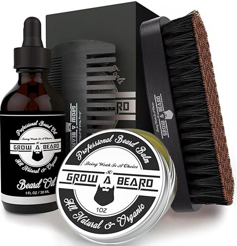 Cepillo de barba, peine de barba, aceite de barba y kit de aseo de bálsamo de barba para el cuidado de los hombres, juego de pelo facial de bambú de