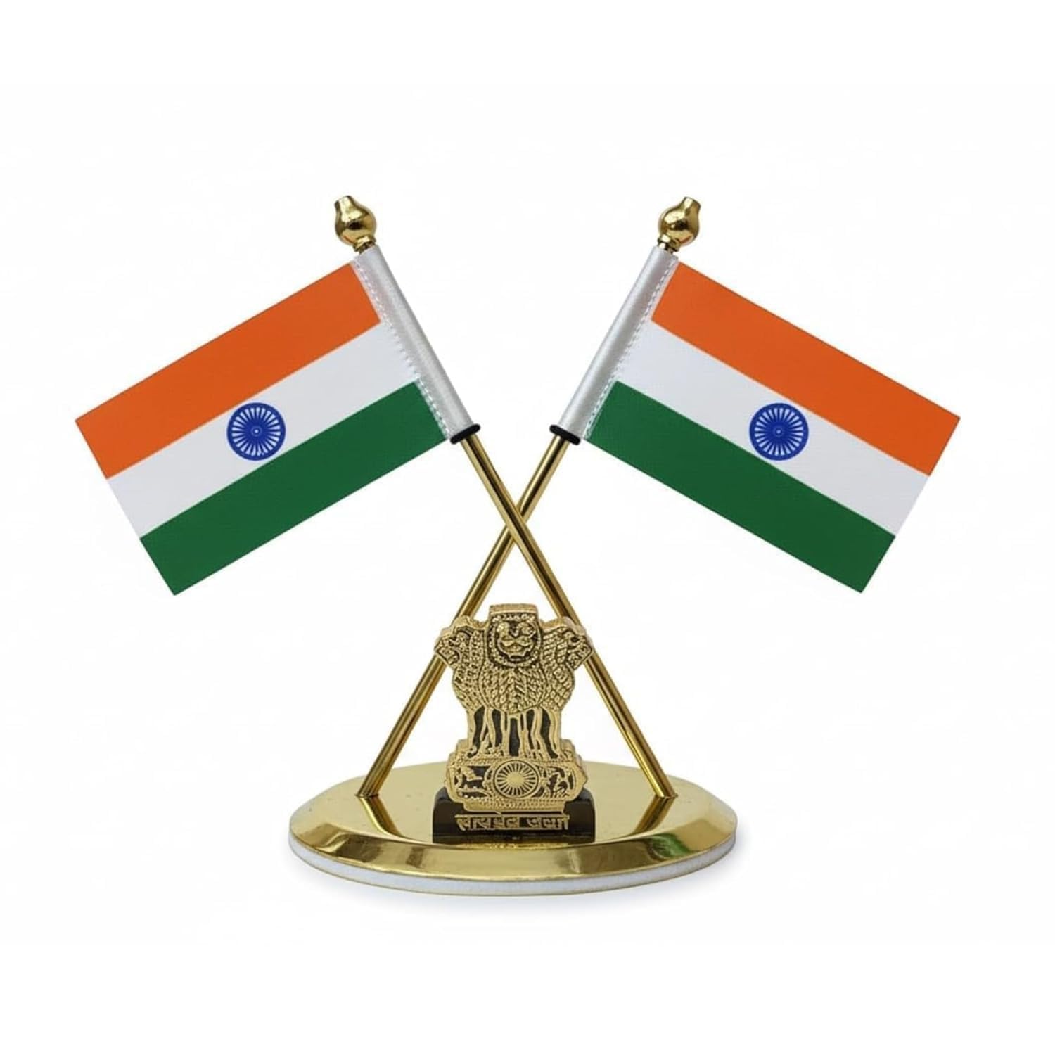 Zahepa Dual-Sided Fabric Indian Tricolor Flag with Gold Plated Base for Car Dashboard, Office Desk, Home Decor & Gifting Tabletop Decoration for Home, Office & Corporate Use | Pack of 1-image-39