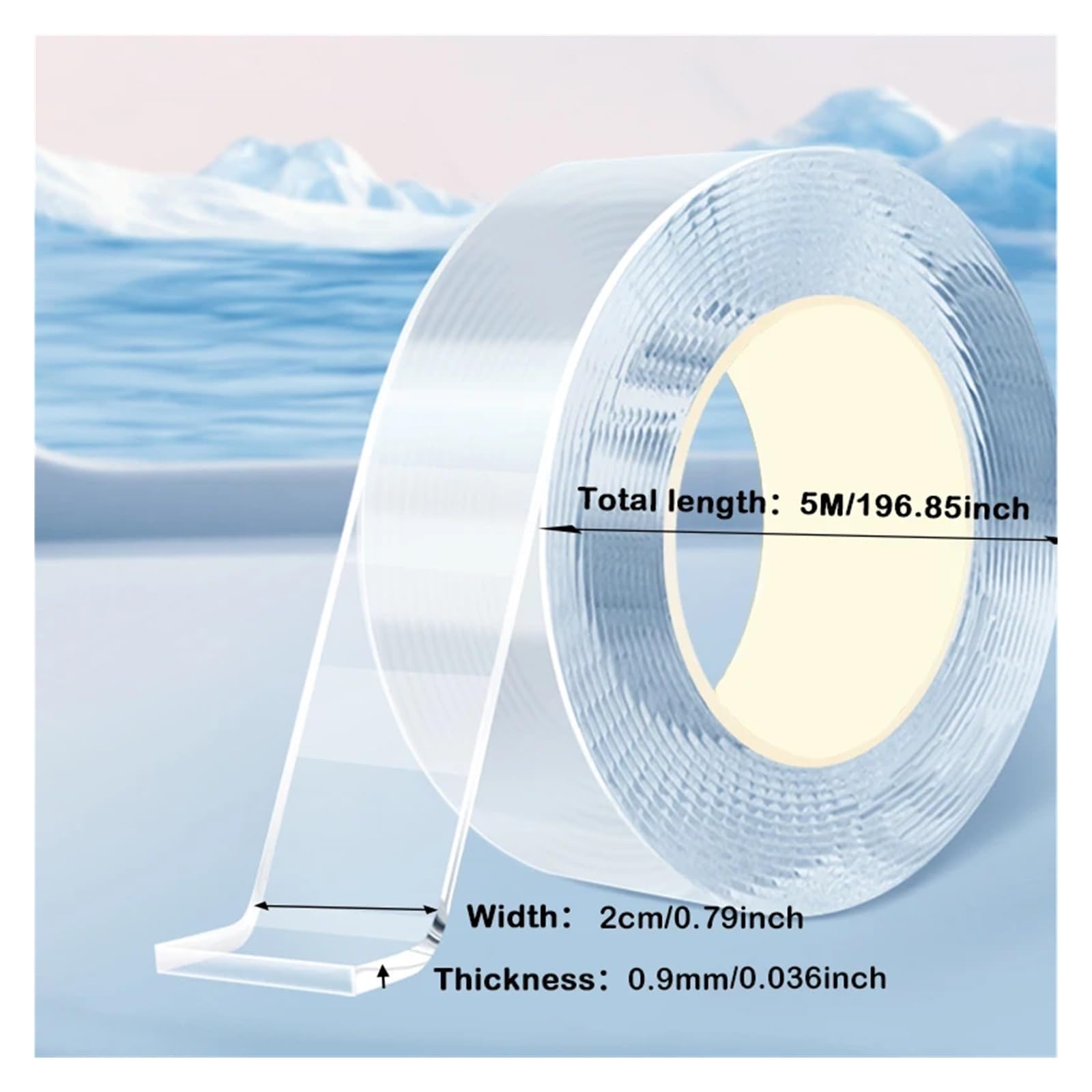 Nastro adesivo biadesivo trasparente, Nastro adesivo trasparente biadesivo riutilizzabile, nastri adesivi resistenti, lavabili, forniture for cucina e bagno(Lenth 5m Width 2cm)