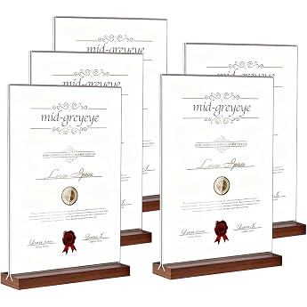 Pack of 5 A6 Premium Acrylic Table Stands with Wooden Base Stand A6 for Office Restaurant Cafe Shop Wedding