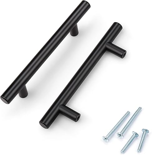 Miniatura 7 de KNOBWELL Paquete de 15 manijas de gabinete de cocina color negro sólido de 3 pulgadas, modernas manijas de cajón en T para armario y armario