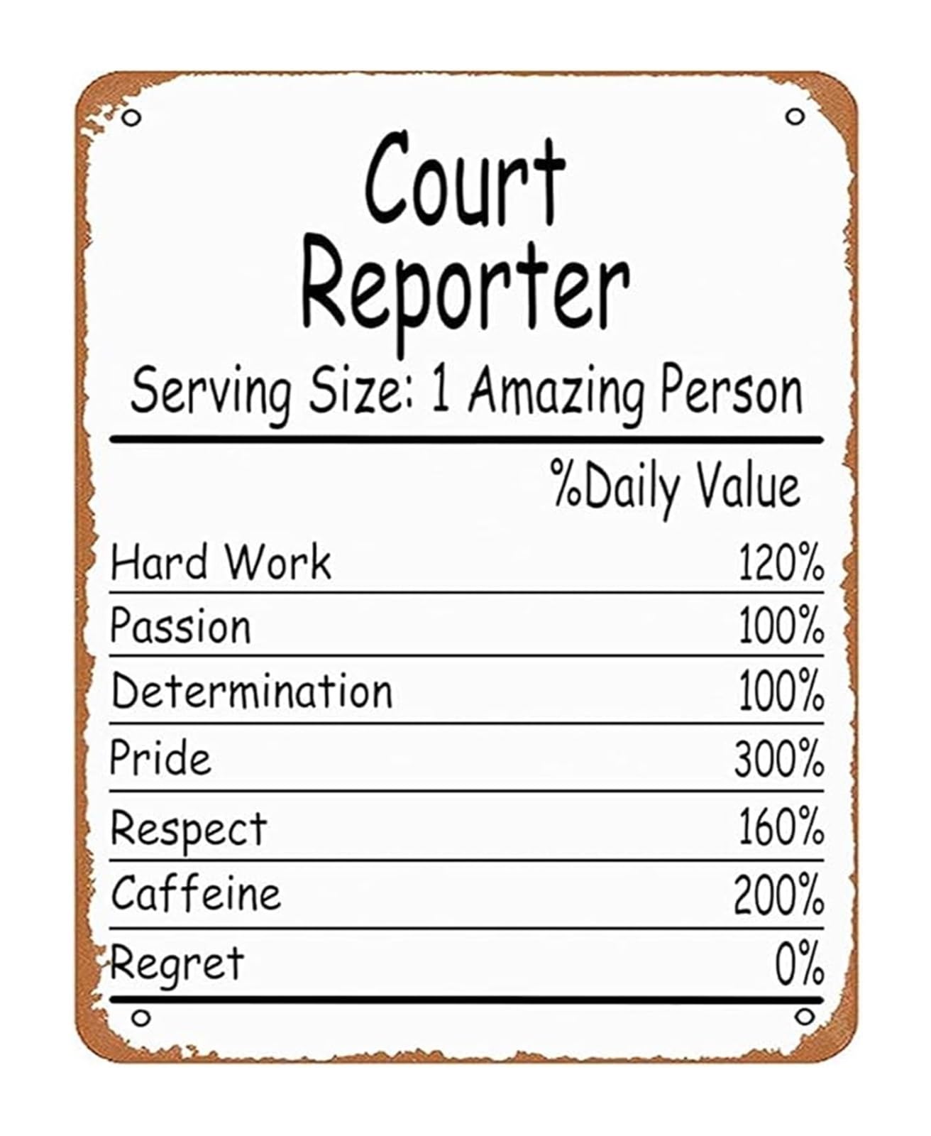 FNYUVNFAF Court Reporter Amazing Person Daily Value Funny Metal Sign Vintage Office Humor Decor for Workplace Gift 8 X 12 in