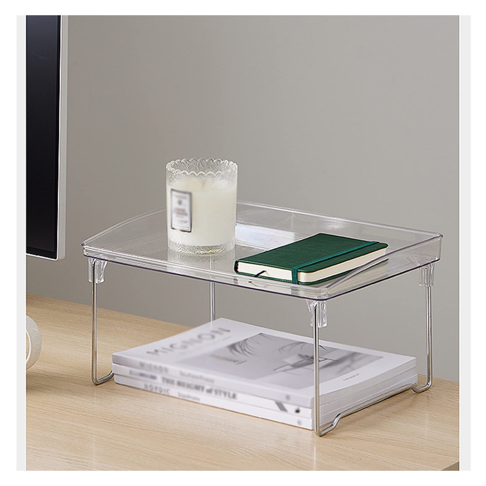 Huangj-0527 Bookcase Storage Shelves 1-Tier Desktop Bookshelf Transparent Storage Organizer Shelves Rack for Office Supplies Organizer Home Decor Book Shelves