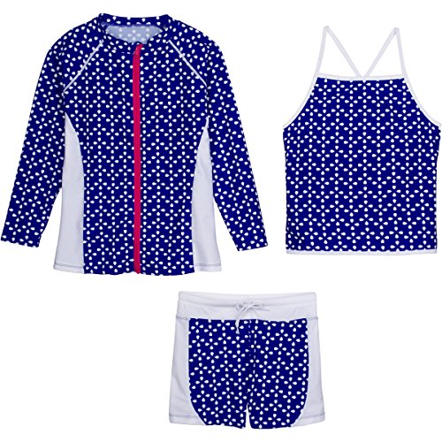SwimZip Girls Long Sleeve Rash Guard Swim Shorts Set with UPF 50+,Flower Power,18-24 Months