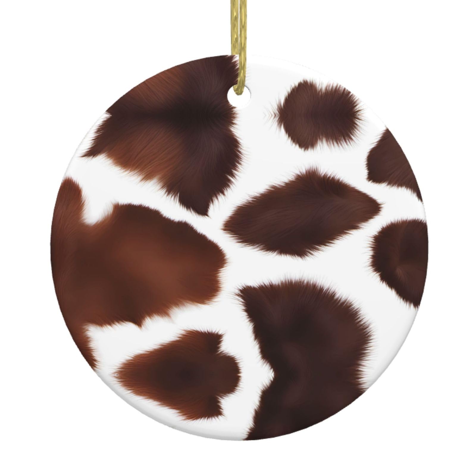 White Brown Cowhide Prints Christmas Ceramic Round Pendant : Suitable for Christmas Decorations in Shopping malls, Homes