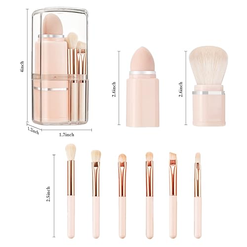 Miniatura 9 de Brocha Kabuki de base para maquillaje líquido, crema de maquillaje, mezcla, pulido, punteado, y 8 en 1, mini brochas de maquillaje con estuche para