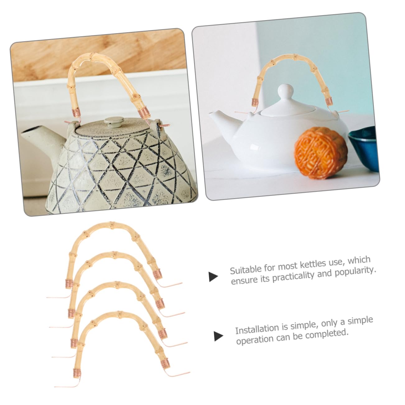 Asa Ergonómica para Tetera Doméstica 4 Piezas 20 Cm Cobre Resistente al Calor Mango Repuesto para Hervidor Uso en Cocina Hogar