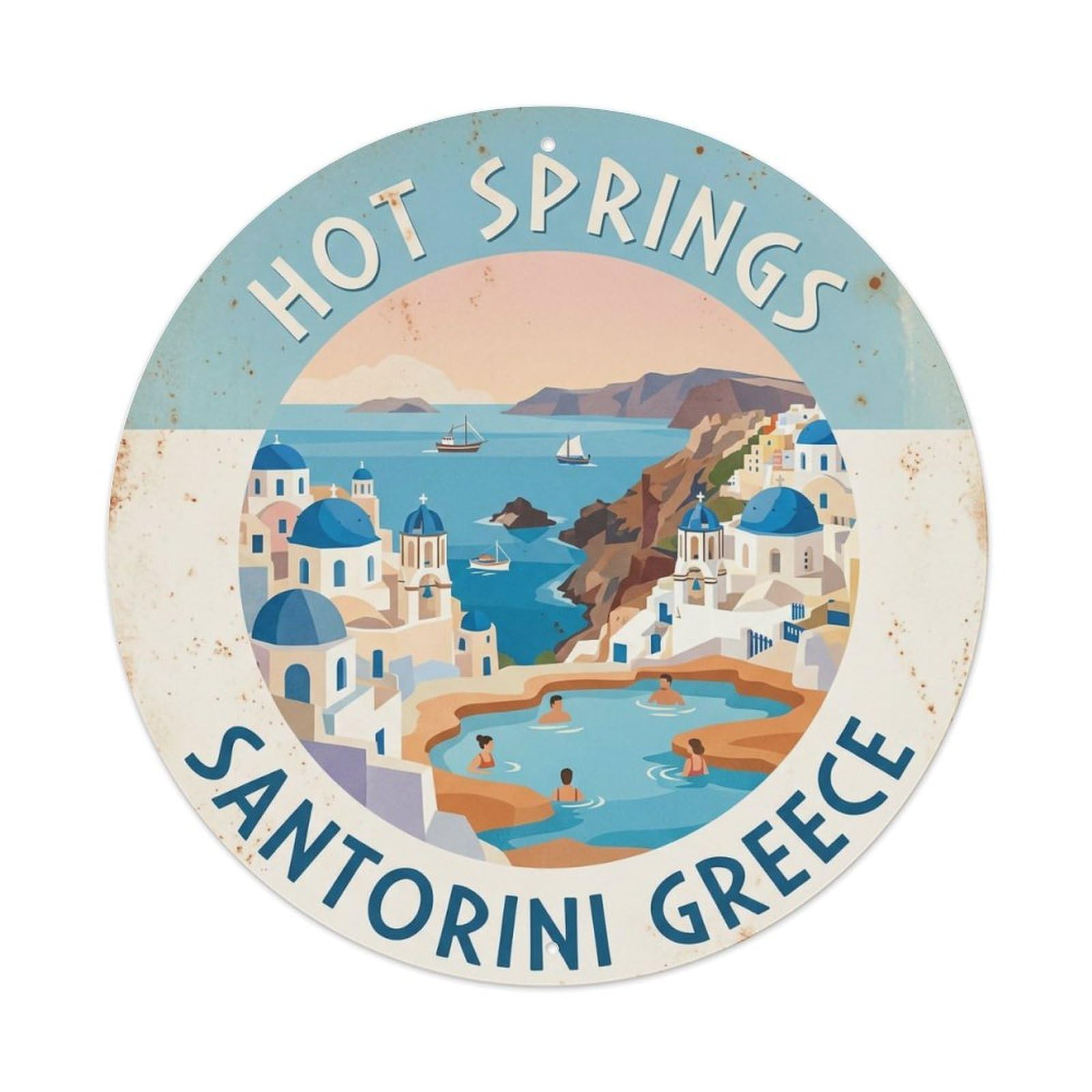 Vintage Travel Hotsprings Santorini Thermal 1 Metal Tin Sign
