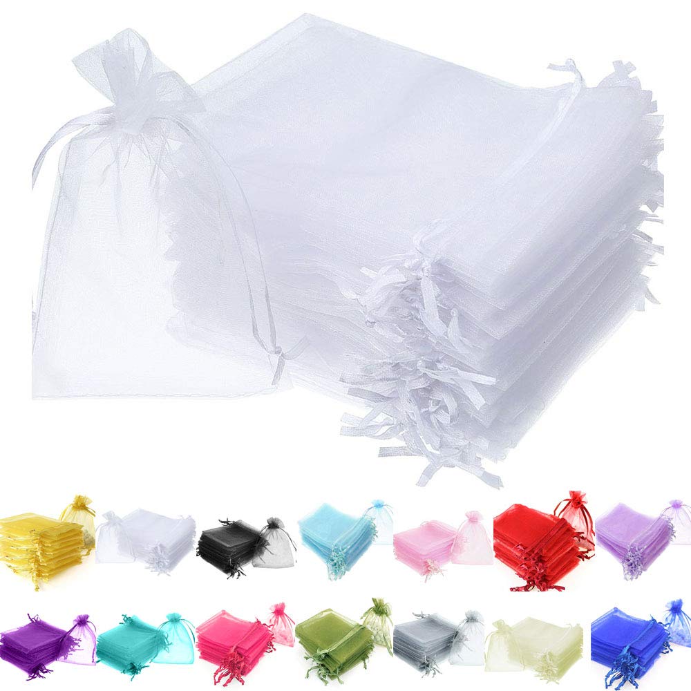 Time to Sparkle 50 Pieces Pouches Organza Gift Bags Oragnza Wedding Favour Bags Jewellery Packing (White, 10x15cm)