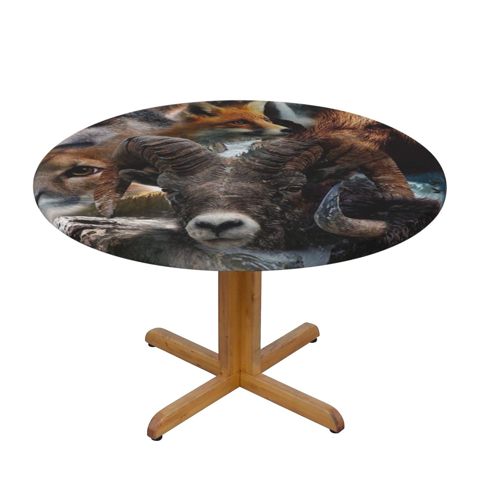 Lsjuee Round Fitted Tablecloth 45-50in Elastic Edged Table Cloth for Kitchen Dining Party Home Decor - Wild Animal Nature