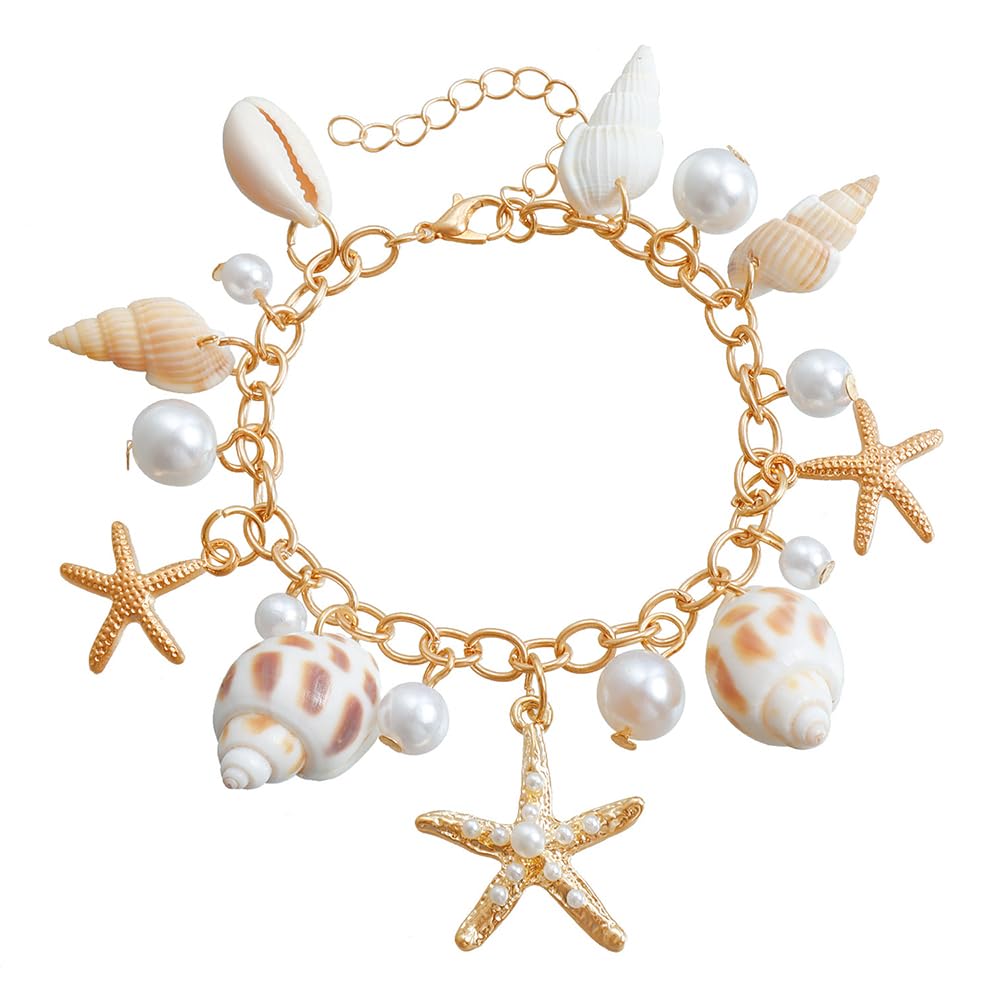 YGCHEN Conchiglia Stella Marina Gioielli, Sirena Accessori per Costumi, Collana Conchiglia, Bracciale Perle, Orecchini Stella Marina, Set di Gioielli da Donna