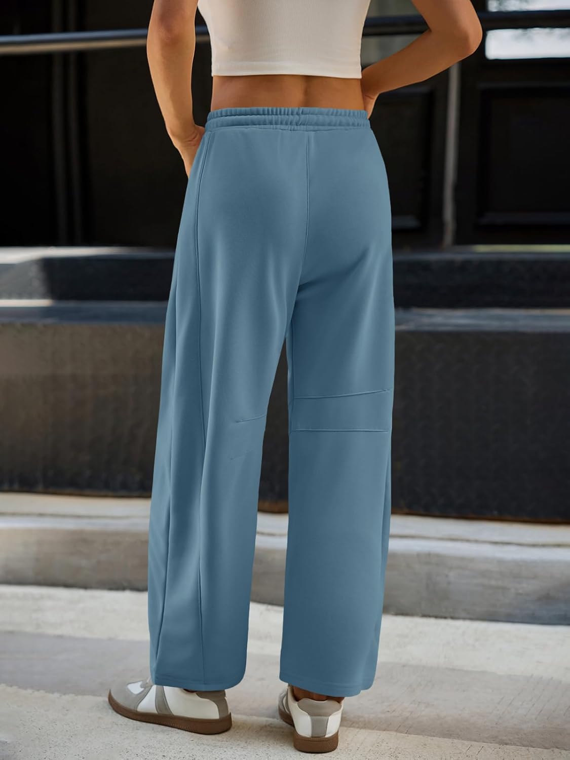 Fisoew Womens Barrel Leg Sweatpant Drawstring Elastic Waisted Wide Leg Pants Casual Active Pants with Pockets - Image 5