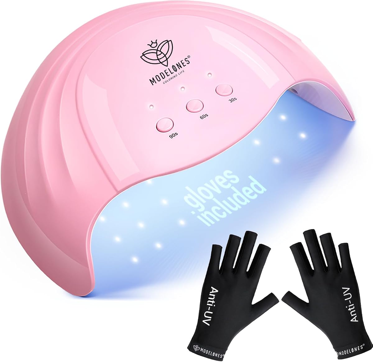 Lámpara de uñas UV 48 W secador de uñas con 3 ajustes de temporizador | Luz UV para uñas de gel Lámpara de uñas LED profesional UPF99+ Guantes de protección UV para manicura artística