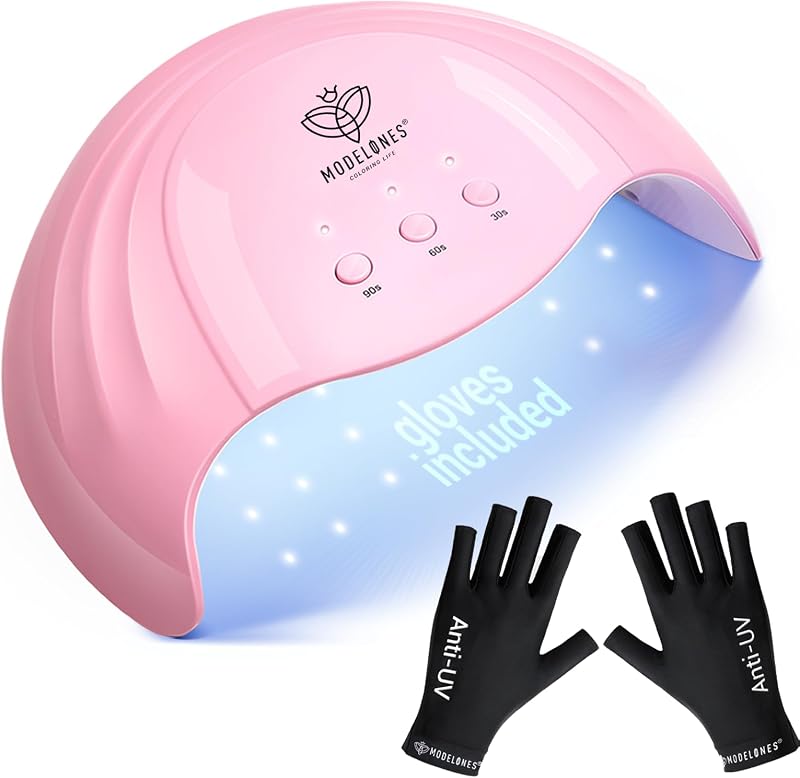 Lámpara de uñas UV 48 W secador de uñas con 3 ajustes de temporizador | Luz UV para uñas de gel Lámpara de uñas LED profesional UPF99+ Guantes de protección UV para manicura artística