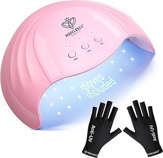 Modelones UV Light for Gel Nails with Gloves, 48 W Nail Dryer with 3 Timer Settings, Lamps for Gel Polish, Professional UPF99+ UV Protection Gloves for Art Manicure