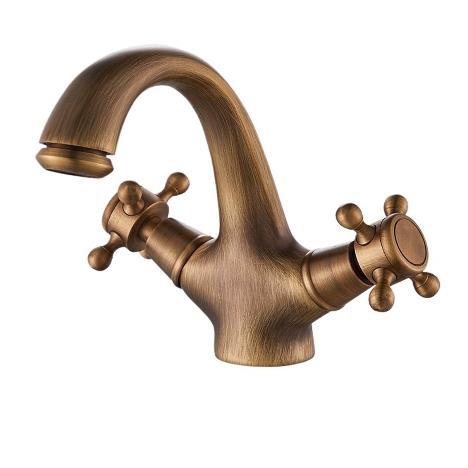 MXXQRHF Kitchen Faucets, 1PCS Antique Brass Bathroom Basin Faucet Countertop Mount Single Hole Double Handle Retro Faucet Hot and Cold Water Mixer Washbasin Faucet (Antique Brass)