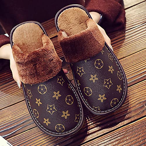 Hausschuhe Herren Winter Damen Haus Baumwolle Schuhe Pu wasserdichte Hausschuhe Plüsch Warme Flache Schuhe Weiche Bequeme Herren Hausschuhe Khaki 26Cm Cover
