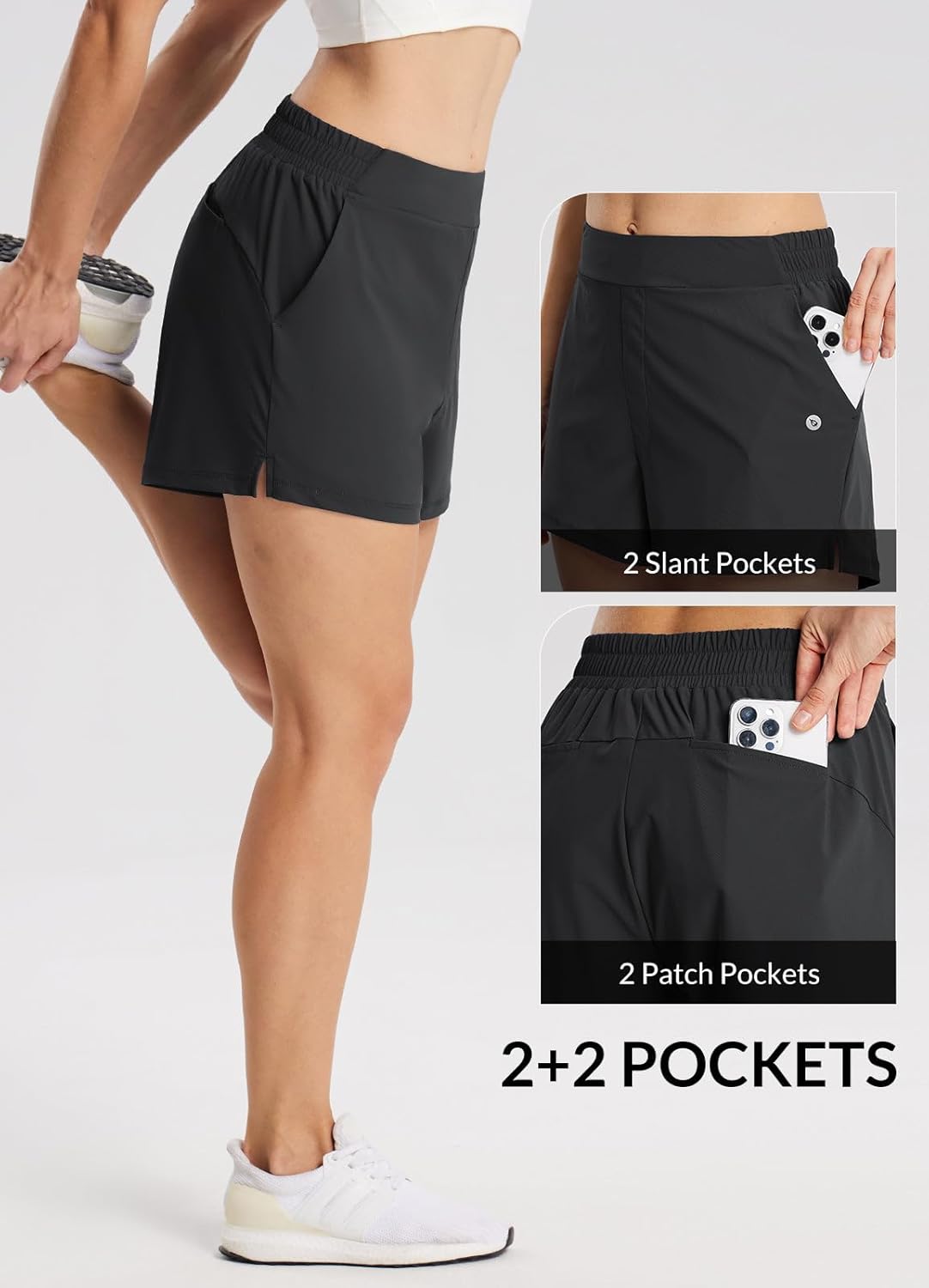 baleaf Women's High Waist Running Shorts 2.5" Athletic Workout Quick Dry Lightweight Sport Gym Shorts with Pockets Summer - Image 3