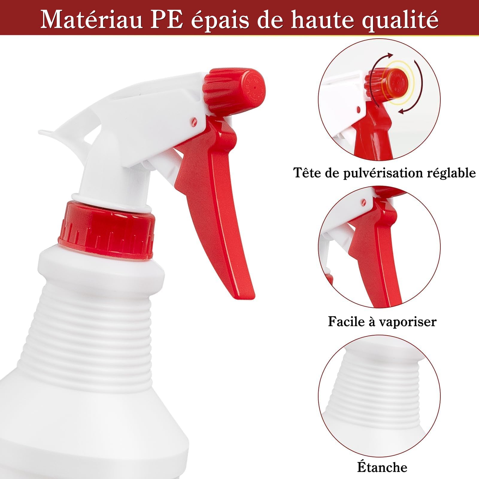 Lot de 12 Bouteilles Spray Plastique 500ml Rechargeables, Vaporisateur Vide avec Buse Réglable Jet/Brume, Bouteille Étanche pour Nettoyage, Cuisine, Salle de Bain, Jardin, Usage Domestique ou Professi